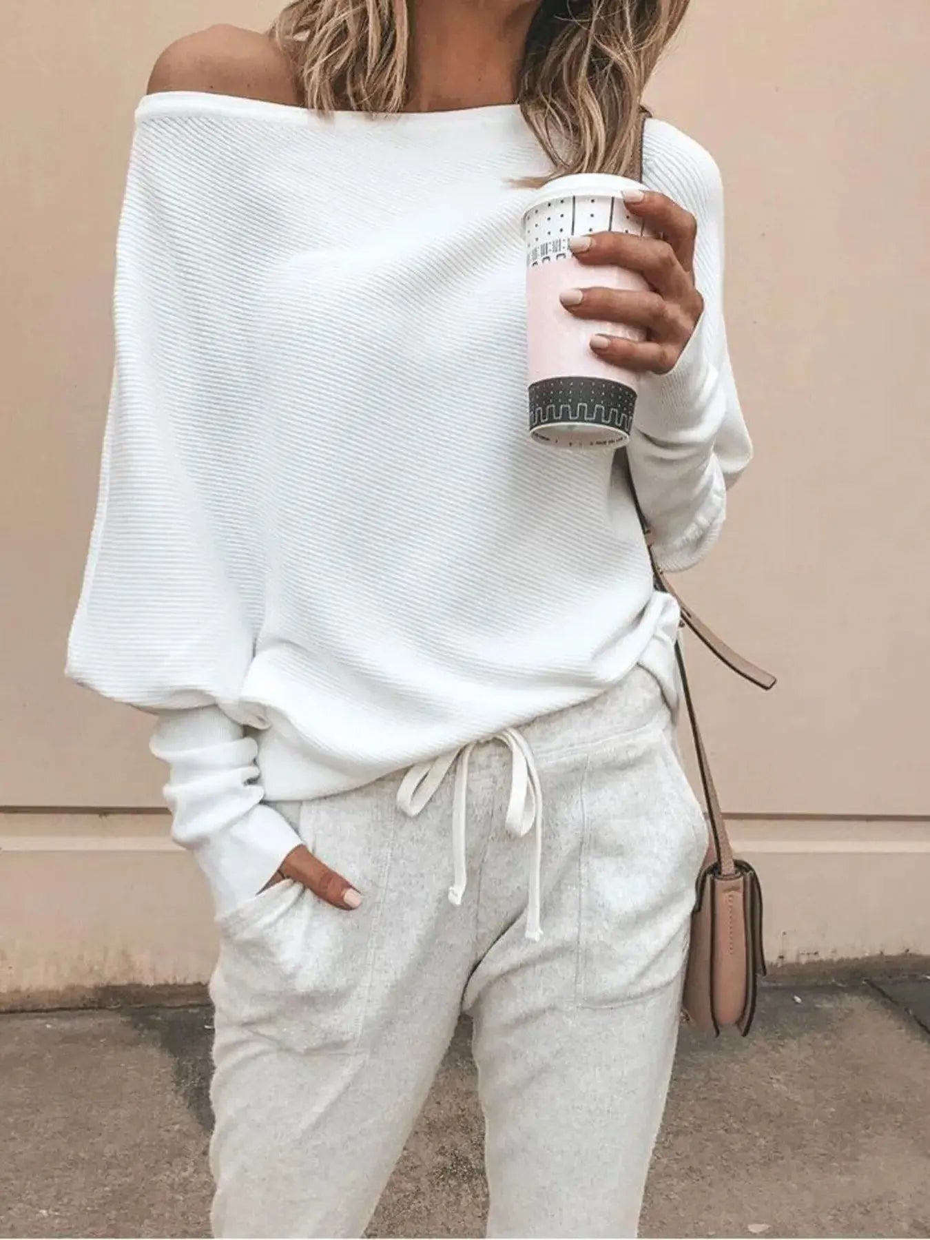 Full Size One - Shoulder Ribbed Sweater Plus Size - Charmdeals