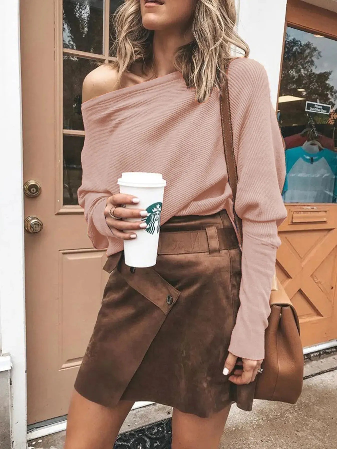 Full Size One - Shoulder Ribbed Sweater Plus Size - Charmdeals