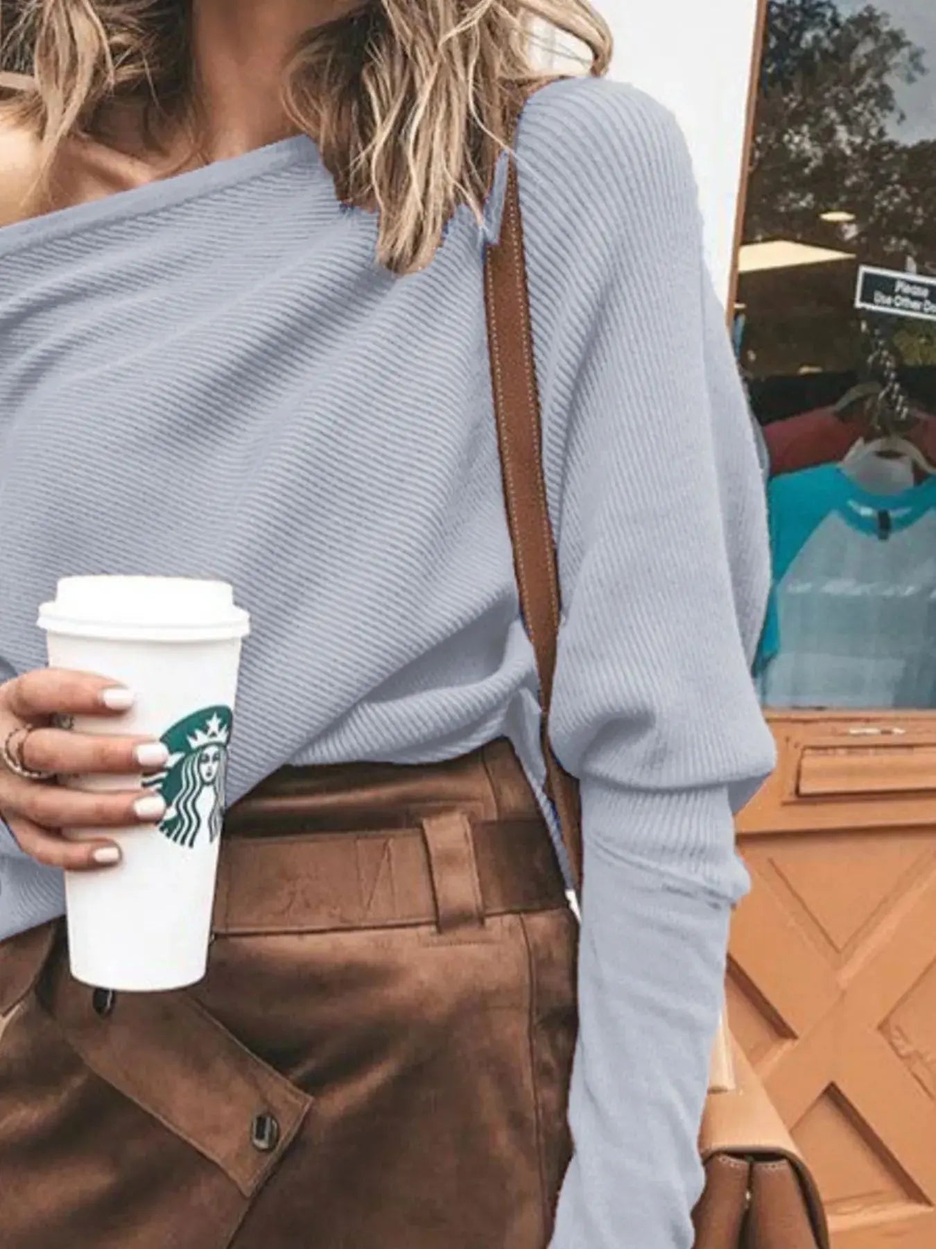 Full Size One - Shoulder Ribbed Sweater Plus Size - Charmdeals