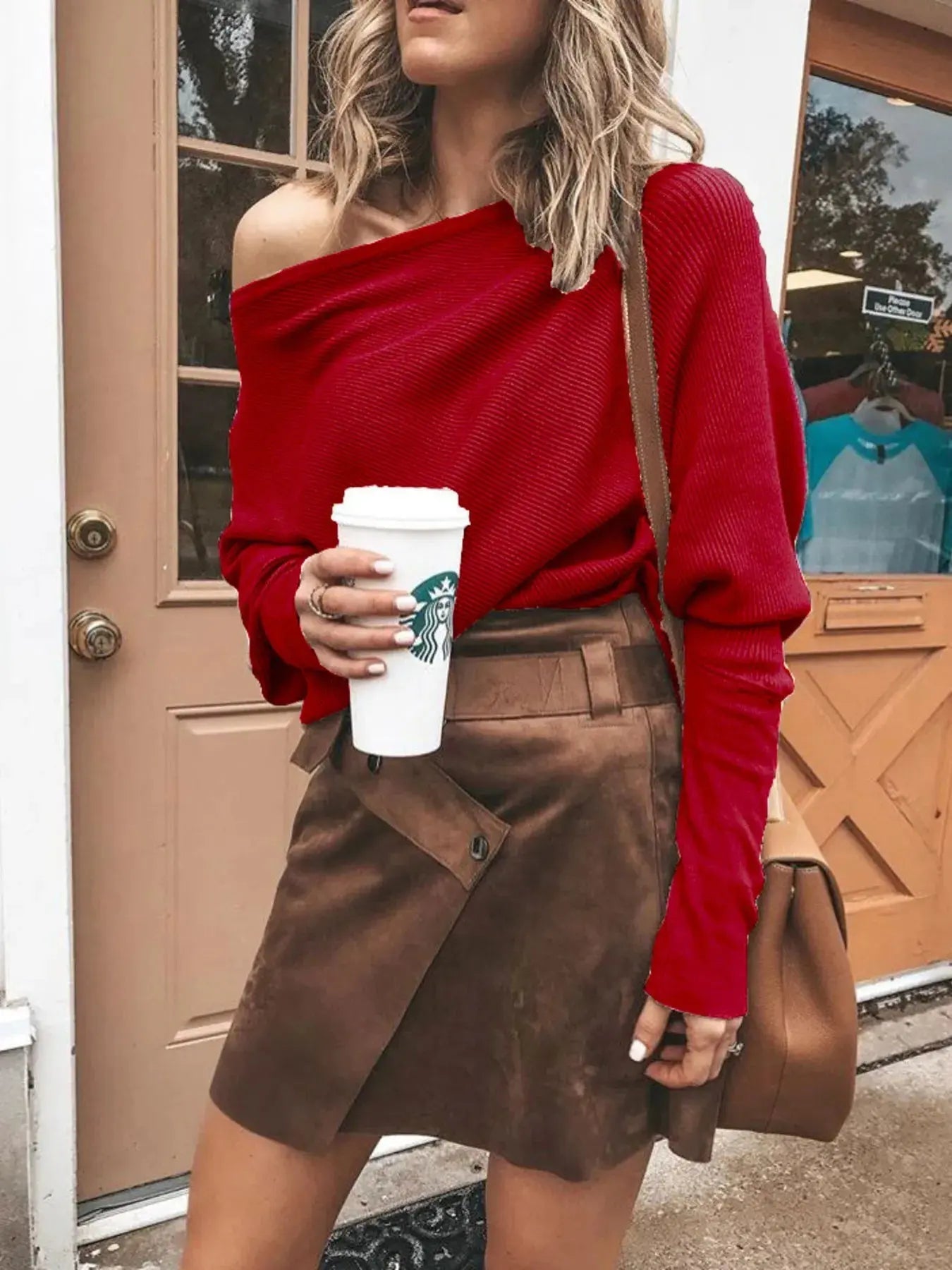 Full Size One - Shoulder Ribbed Sweater Plus Size - Charmdeals