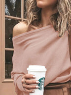 Full Size One - Shoulder Ribbed Sweater Plus Size - Charmdeals