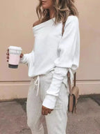 Full Size One - Shoulder Ribbed Sweater Plus Size - Charmdeals