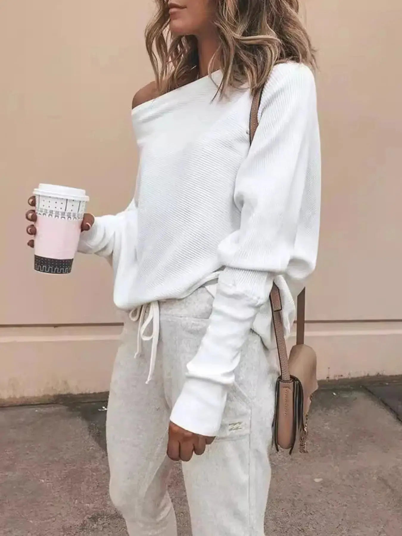 Full Size One - Shoulder Ribbed Sweater Plus Size - Charmdeals
