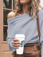 Full Size One - Shoulder Ribbed Sweater Plus Size - Charmdeals