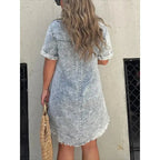 Full Size Raw Hem Short Sleeve Denim Dress Plus Size - Charmdeals