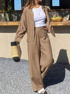 Full Size Relaxed Fit Button Up Shirt and Pants Two - Piece Set Plus Size - Charmdeals