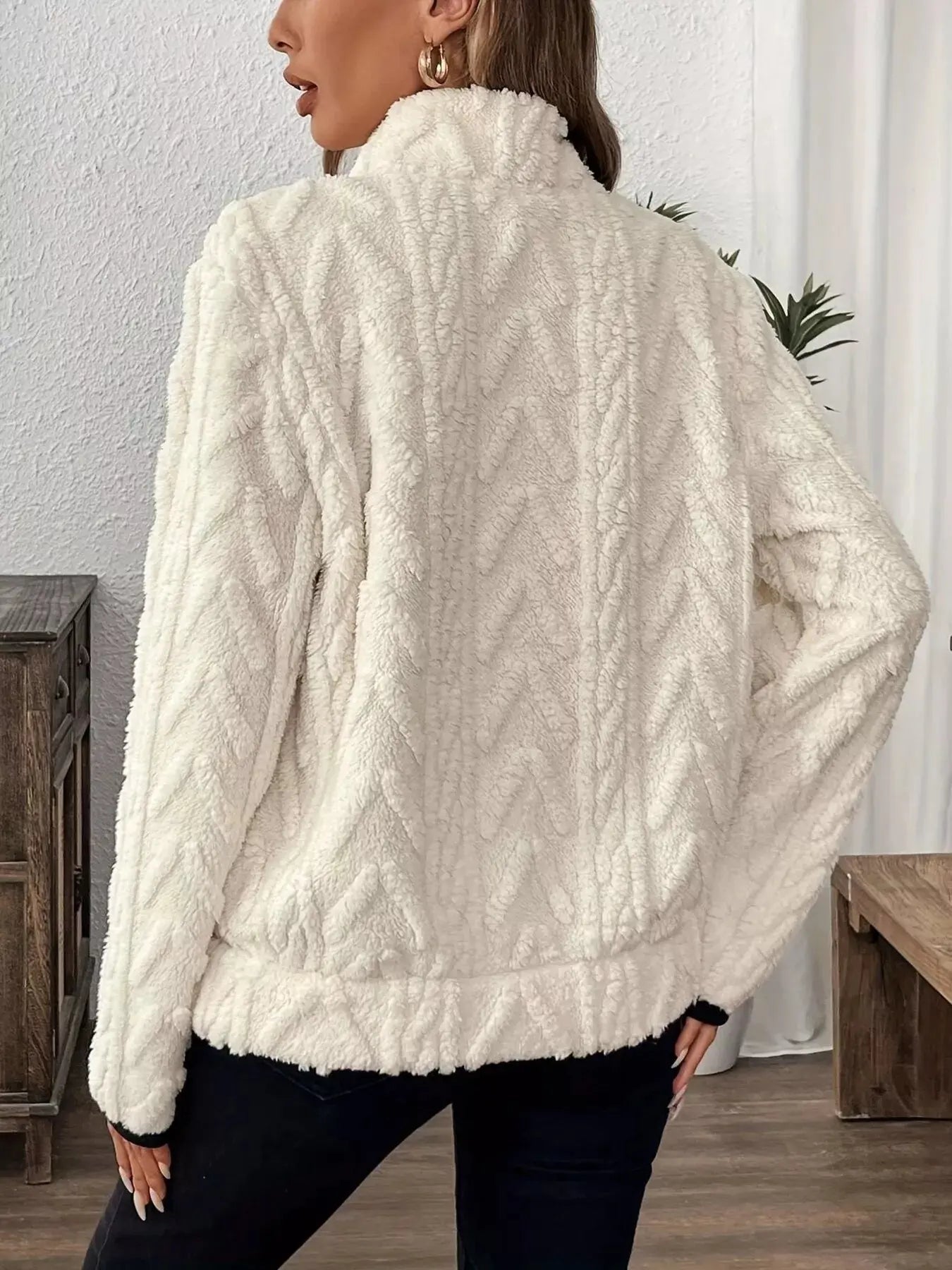 Full Size Sherpa Half Zip Sweatshirt Plus Size - Charmdeals