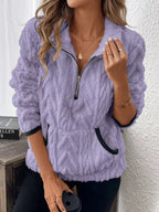 Full Size Sherpa Half Zip Sweatshirt Plus Size - Charmdeals