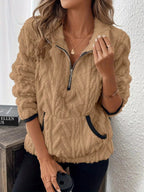 Full Size Sherpa Half Zip Sweatshirt Plus Size - Charmdeals