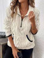 Full Size Sherpa Half Zip Sweatshirt Plus Size - Charmdeals