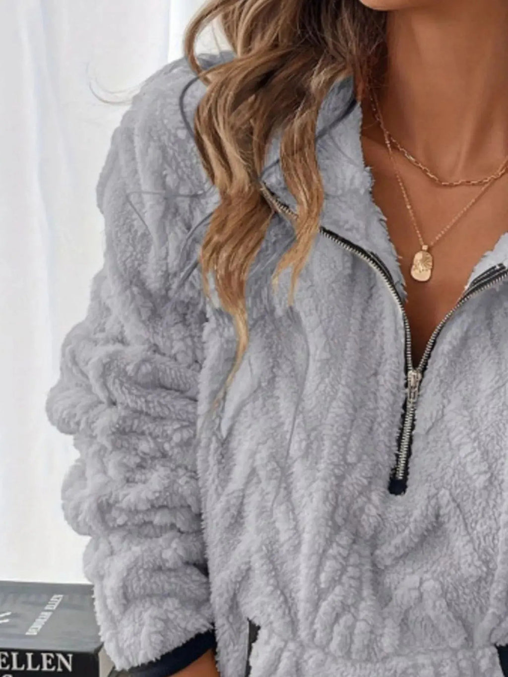 Full Size Sherpa Half Zip Sweatshirt Plus Size - Charmdeals