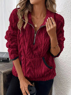 Full Size Sherpa Half Zip Sweatshirt Plus Size - Charmdeals