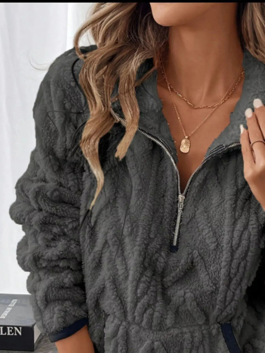 Full Size Sherpa Half Zip Sweatshirt Plus Size - Charmdeals