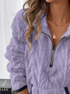Full Size Sherpa Half Zip Sweatshirt Plus Size - Charmdeals