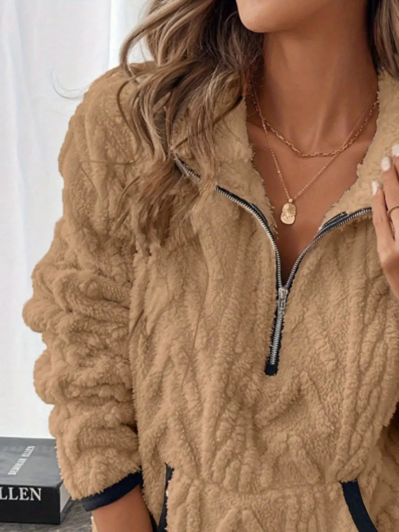 Full Size Sherpa Half Zip Sweatshirt Plus Size - Charmdeals