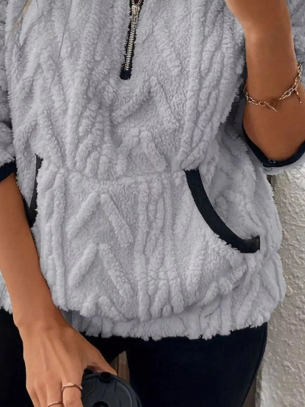 Full Size Sherpa Half Zip Sweatshirt Plus Size - Charmdeals