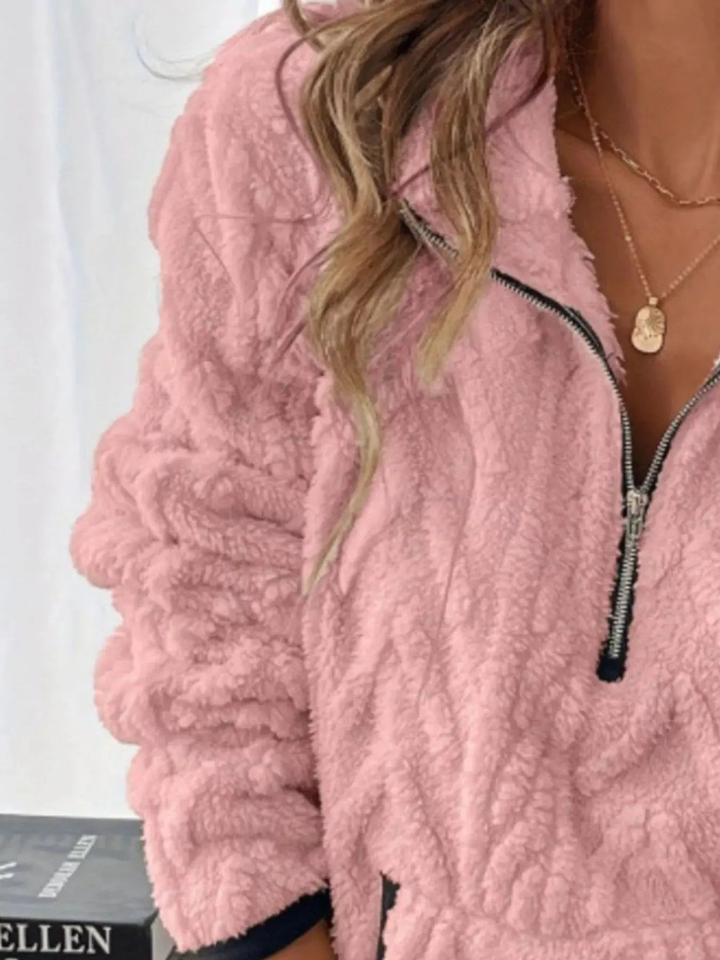 Full Size Sherpa Half Zip Sweatshirt Plus Size - Charmdeals