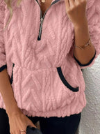 Full Size Sherpa Half Zip Sweatshirt Plus Size - Charmdeals