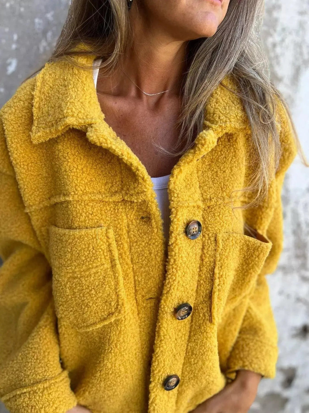Full Size Single - Breasted Sherpa Shacket Plus Size - Charmdeals