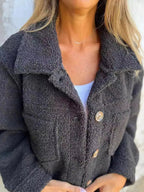 Full Size Single - Breasted Sherpa Shacket Plus Size - Charmdeals