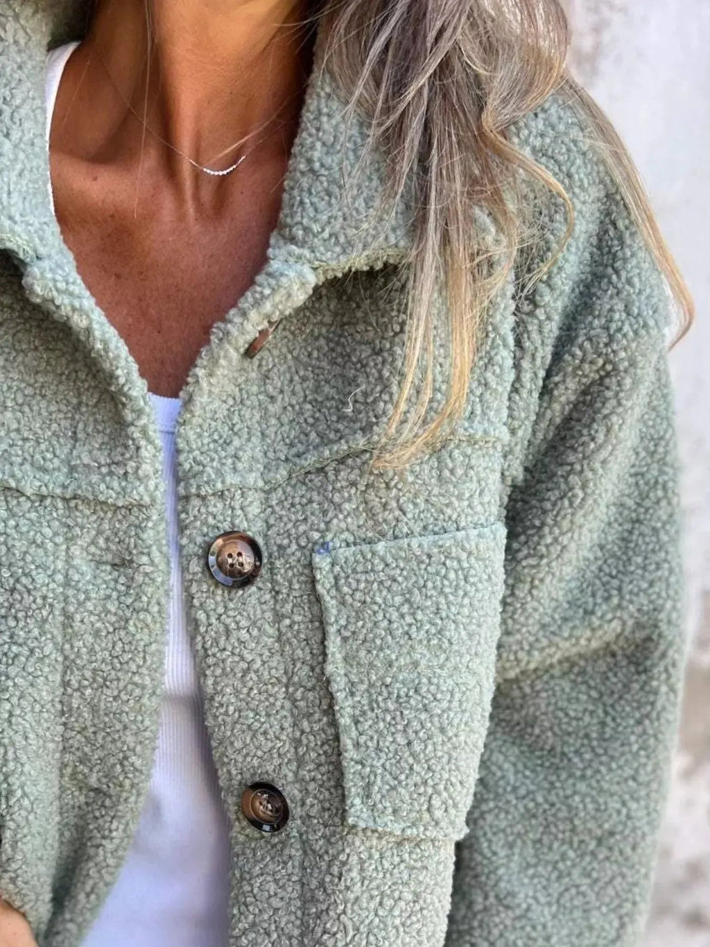 Full Size Single - Breasted Sherpa Shacket Plus Size - Charmdeals