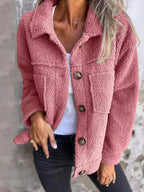 Full Size Single - Breasted Sherpa Shacket Plus Size - Charmdeals