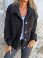 Full Size Single - Breasted Sherpa Shacket Plus Size - Charmdeals