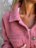 Full Size Single - Breasted Sherpa Shacket Plus Size - Charmdeals