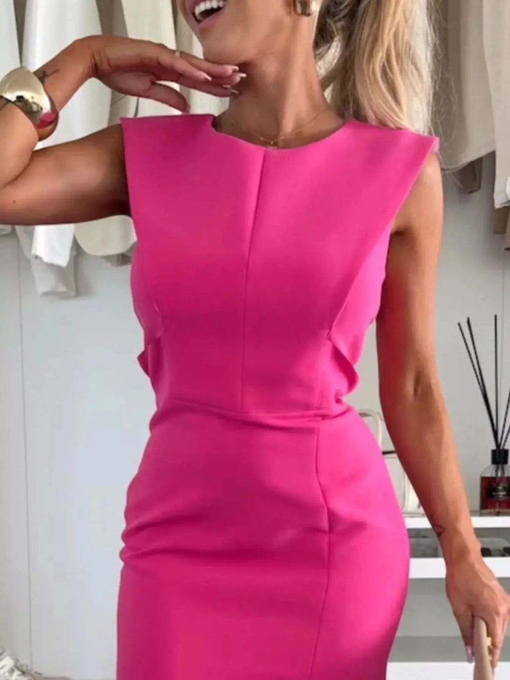 Full Size Slit Round Neck Sleeveless Dress Plus Size - Charmdeals