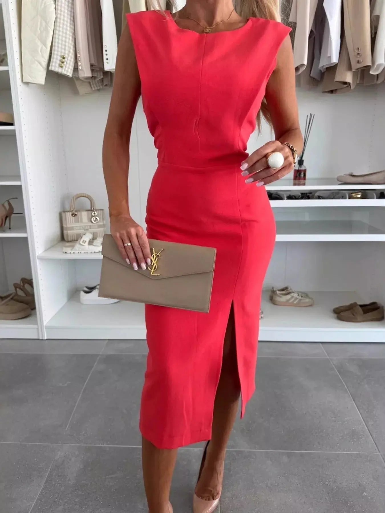 Full Size Slit Round Neck Sleeveless Dress Plus Size - Charmdeals