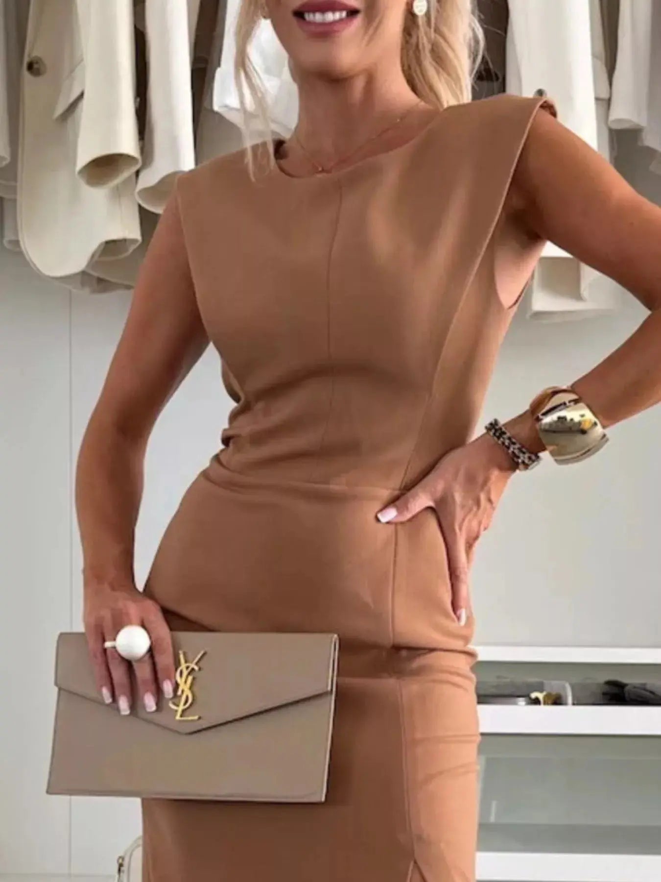 Full Size Slit Round Neck Sleeveless Dress Plus Size - Charmdeals