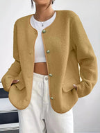 Full Size Textured Button - Up Fleece Outerwear Plus Size - Charmdeals