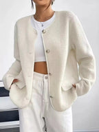 Full Size Textured Button - Up Fleece Outerwear Plus Size - Charmdeals