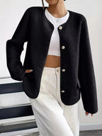 Full Size Textured Button - Up Fleece Outerwear Plus Size - Charmdeals