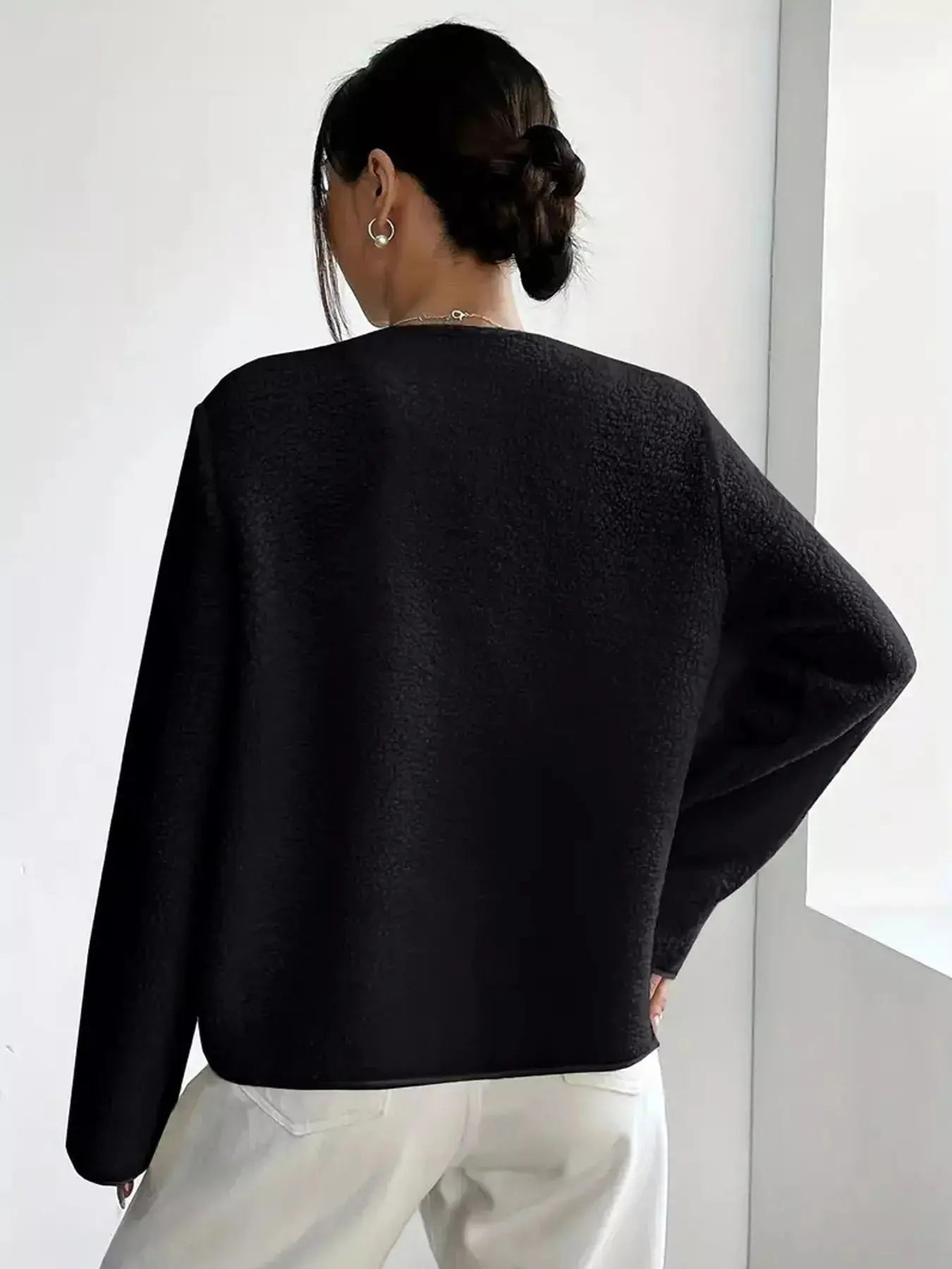 Full Size Textured Button - Up Fleece Outerwear Plus Size - Charmdeals