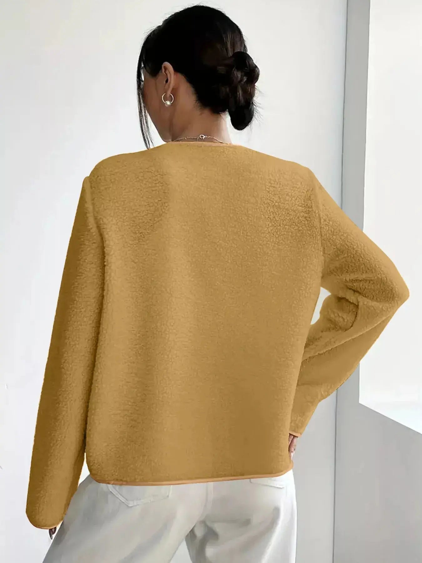Full Size Textured Button - Up Fleece Outerwear Plus Size - Charmdeals