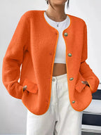 Full Size Textured Button - Up Fleece Outerwear Plus Size - Charmdeals