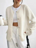 Full Size Textured Button - Up Fleece Outerwear Plus Size - Charmdeals
