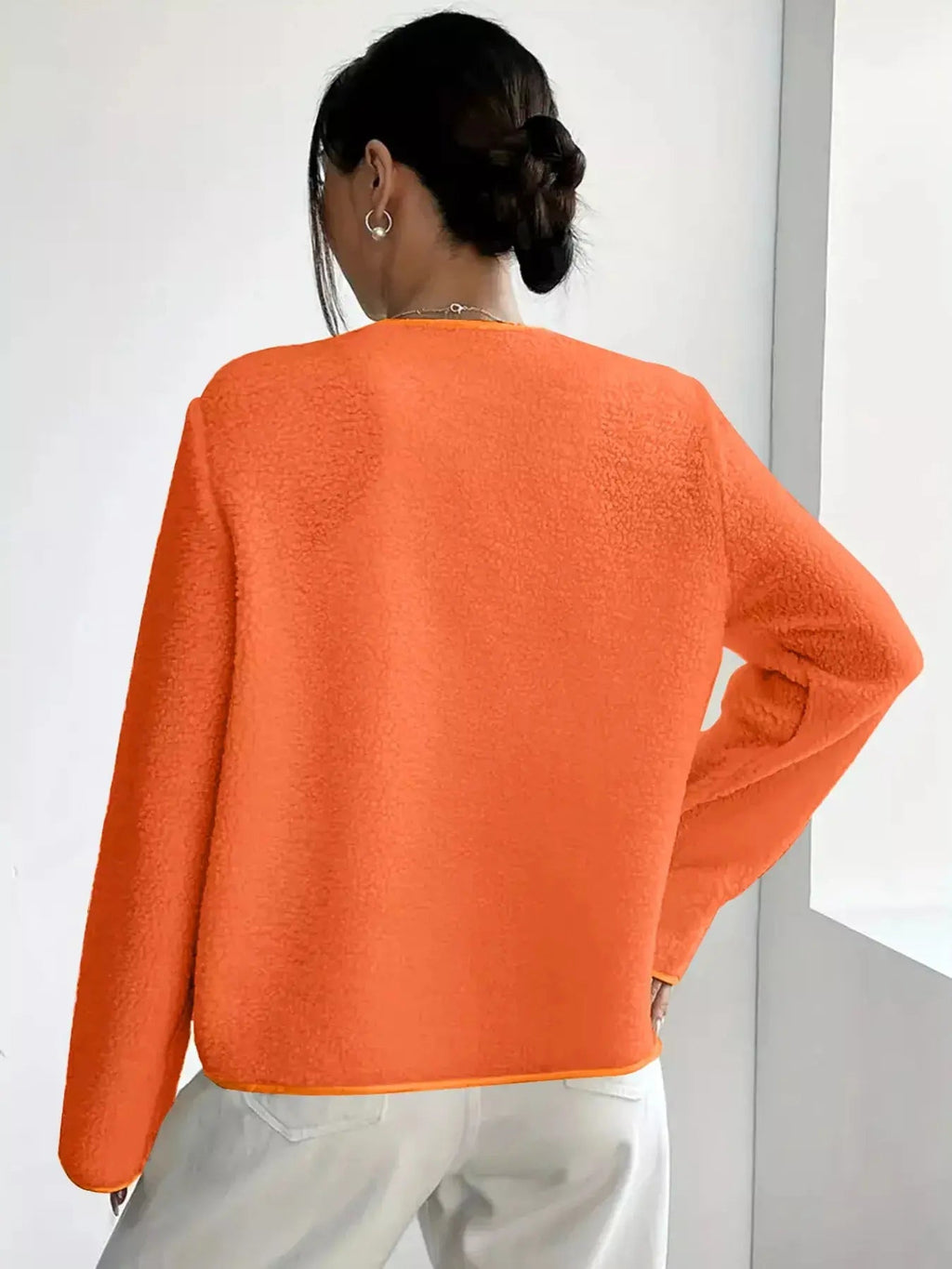 Full Size Textured Button - Up Fleece Outerwear Plus Size - Charmdeals