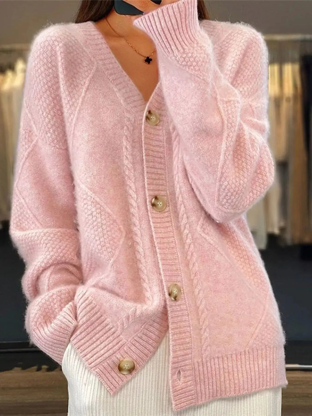 Full Size Textured Knit Button - Down Cardigan Plus Size - Charmdeals