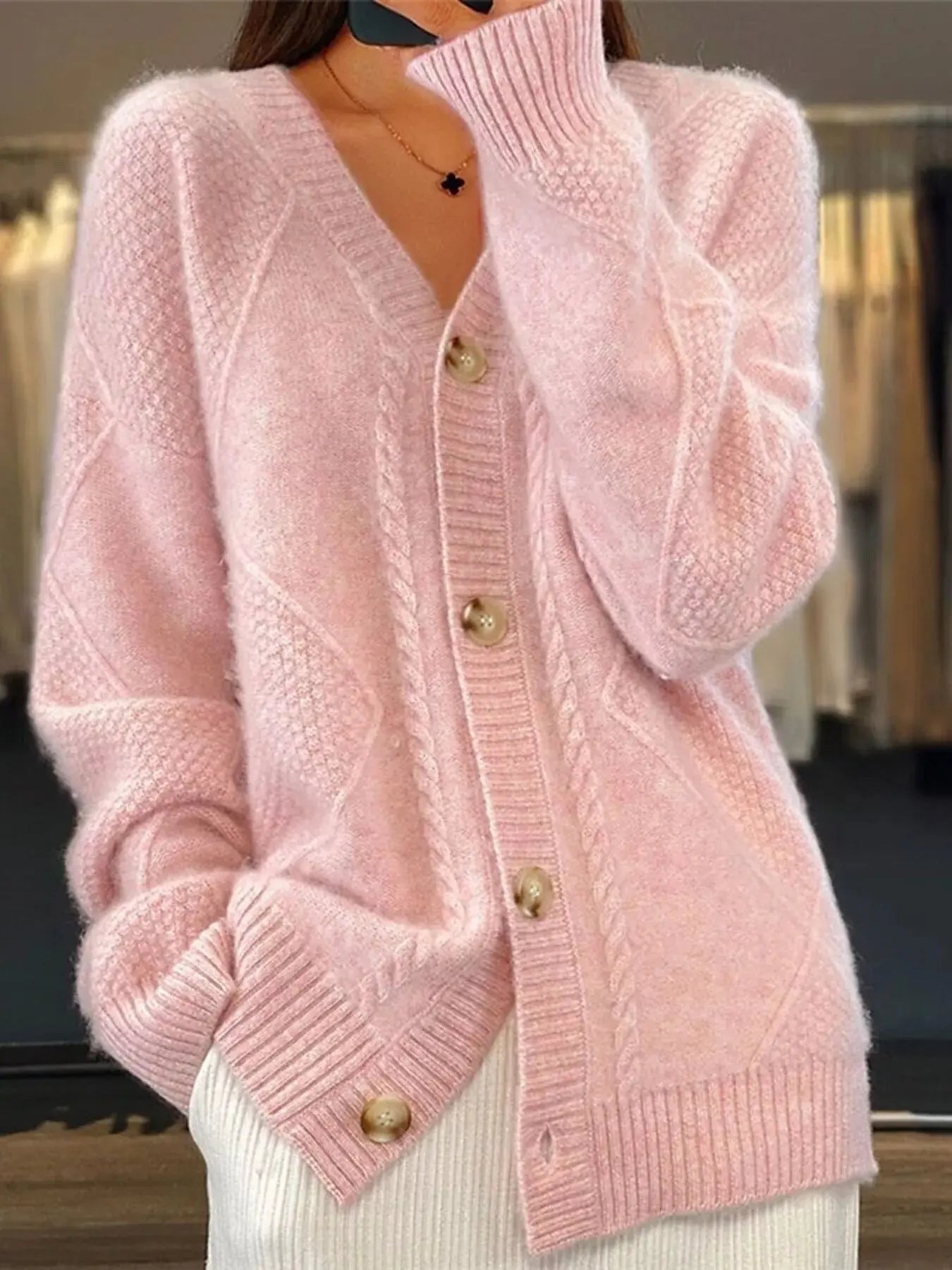Full Size Textured Knit Button - Down Cardigan Plus Size - Charmdeals
