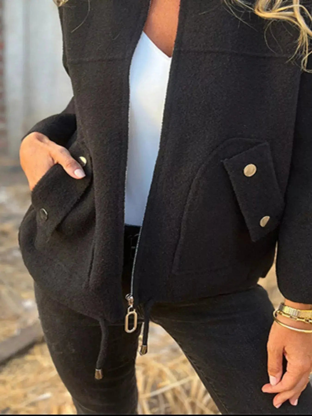 Full Size Zip - Up Long Sleeve Outerwear Plus Size - Charmdeals