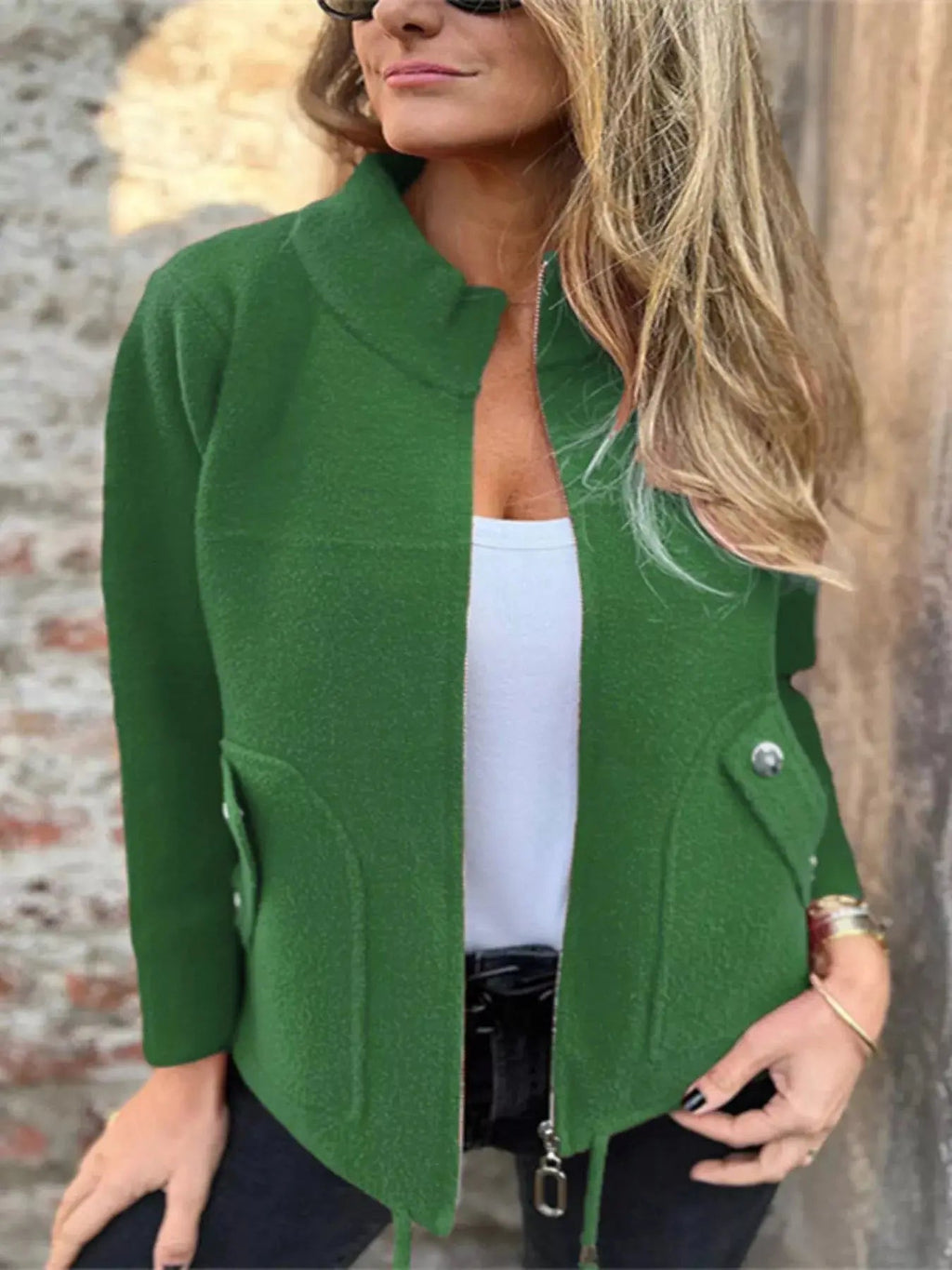 Full Size Zip - Up Long Sleeve Outerwear Plus Size - Charmdeals