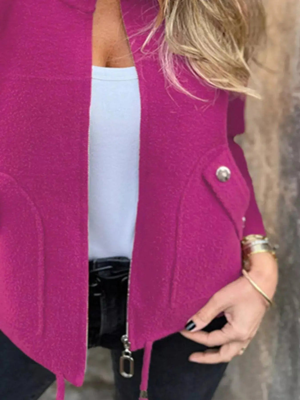 Full Size Zip - Up Long Sleeve Outerwear Plus Size - Charmdeals