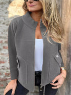 Full Size Zip - Up Long Sleeve Outerwear Plus Size - Charmdeals