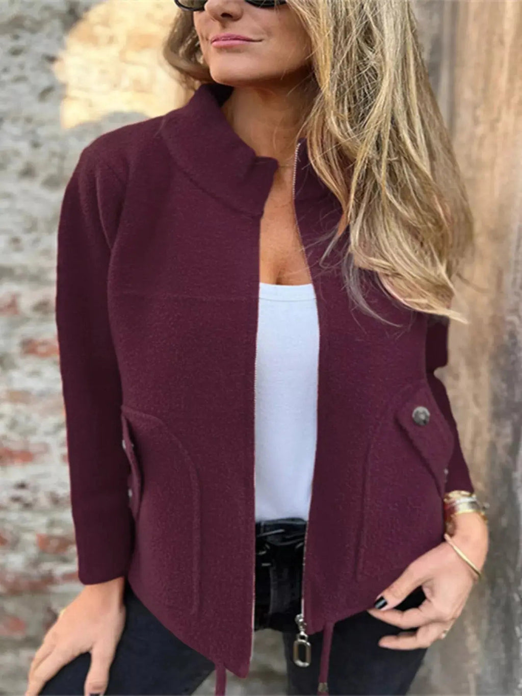 Full Size Zip - Up Long Sleeve Outerwear Plus Size - Charmdeals