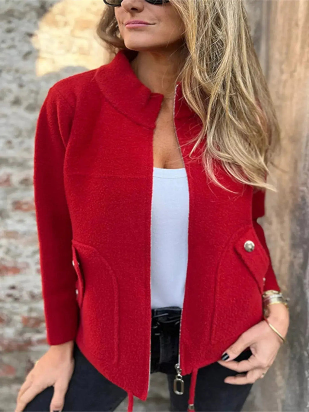 Full Size Zip - Up Long Sleeve Outerwear Plus Size - Charmdeals
