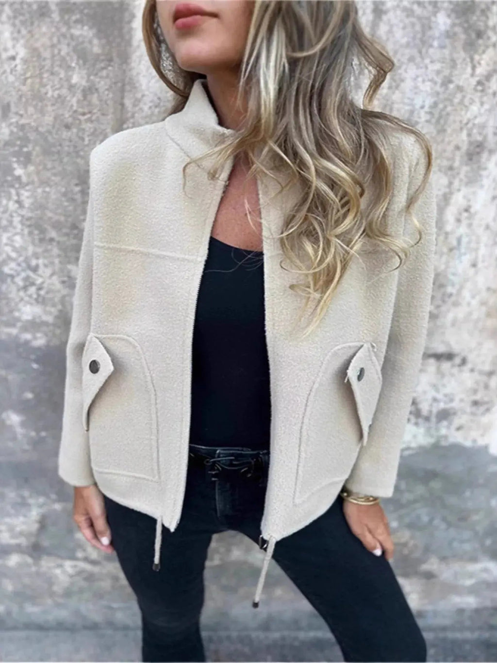 Full Size Zip - Up Long Sleeve Outerwear Plus Size - Charmdeals