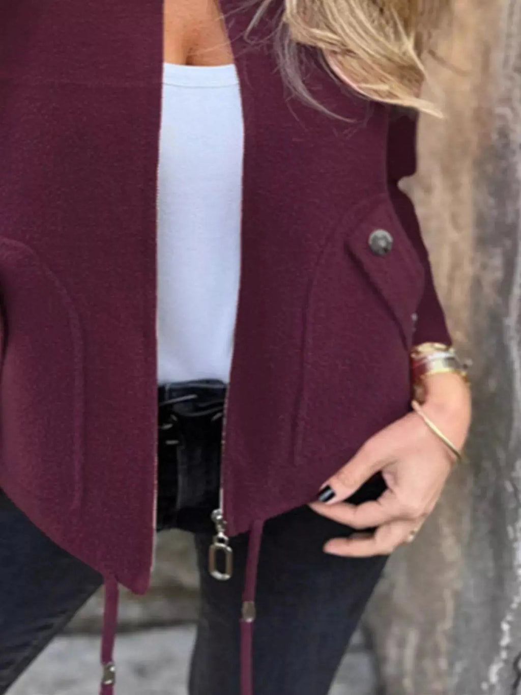Full Size Zip - Up Long Sleeve Outerwear Plus Size - Charmdeals