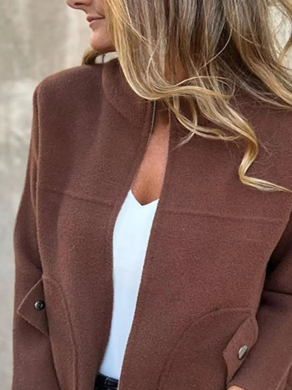 Full Size Zip - Up Long Sleeve Outerwear Plus Size - Charmdeals